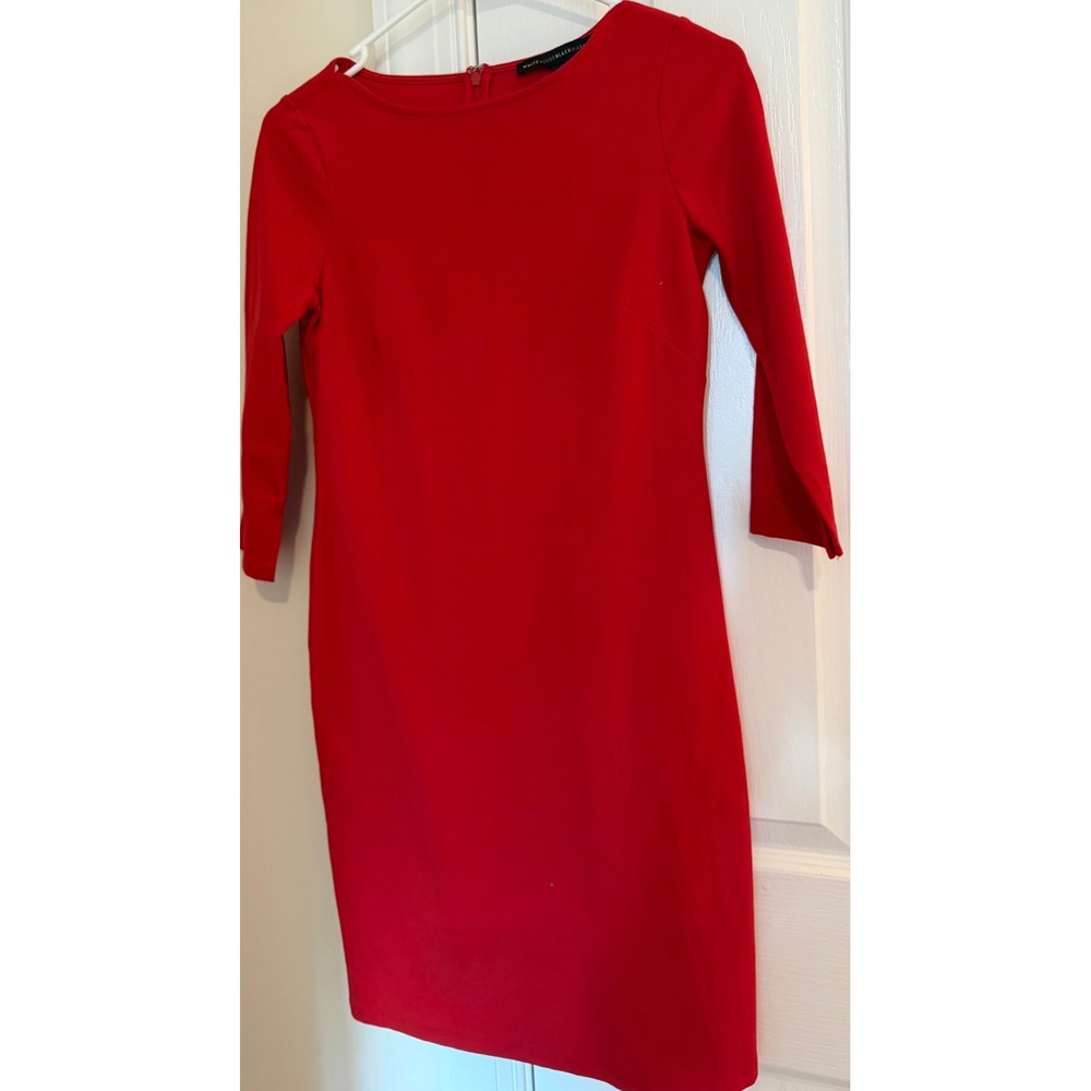White House Black Market Red 3/4 Sleeve Sheath Dress XXSP Petite‎ Ponte Knit